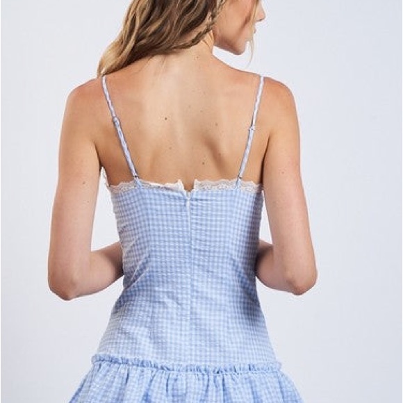 Blue Gingham Dress with Ruffle Hem - Picture 6 of 6